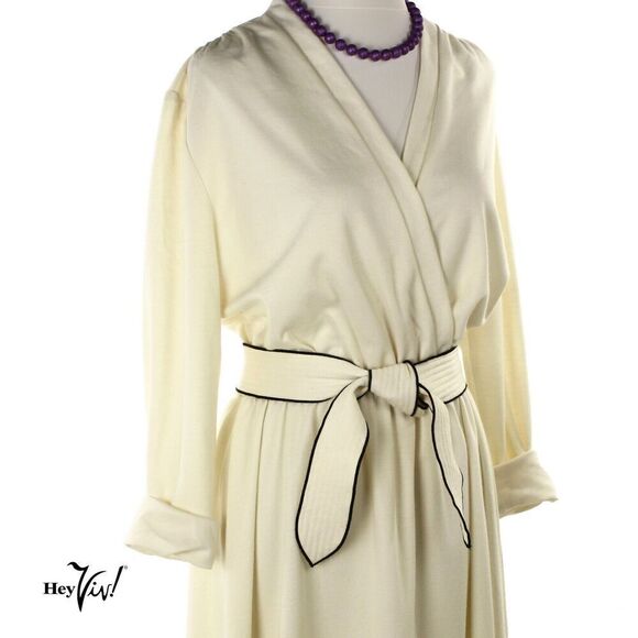 Vintage 80s Charles Allen Dress Ivory Knit w Crossover Bodice Size M - Hey Viv - Picture 5 of 8